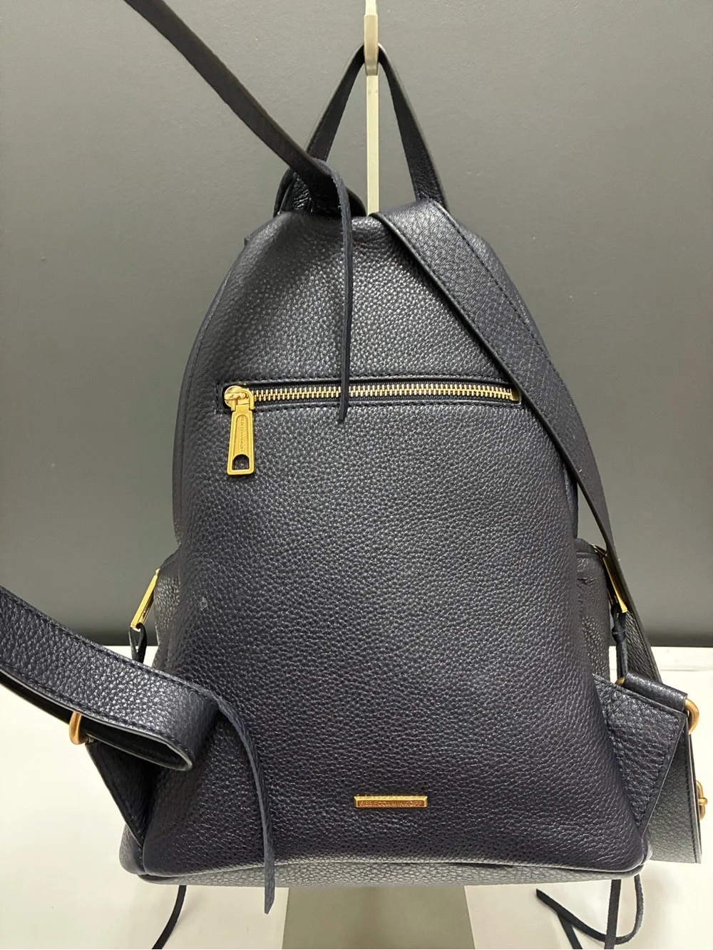 Rebecca Minkoff Pebbled Leather Navy Backpack with Gold Hardware